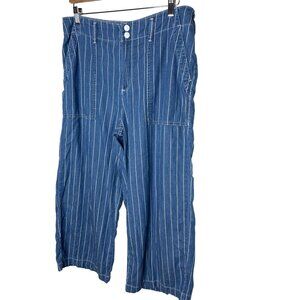 Seven7 Women’s Wide Leg Jeans Size 12 High Rise Chambray Blue White Stripe Denim